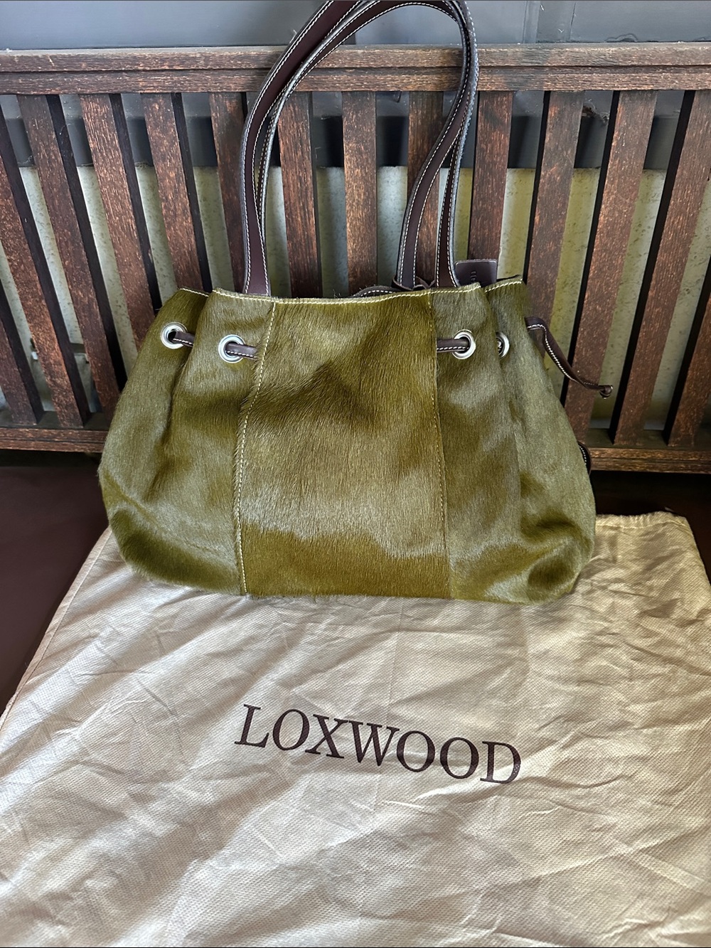 Loxwood Green Pony Fur and brown Leather bag